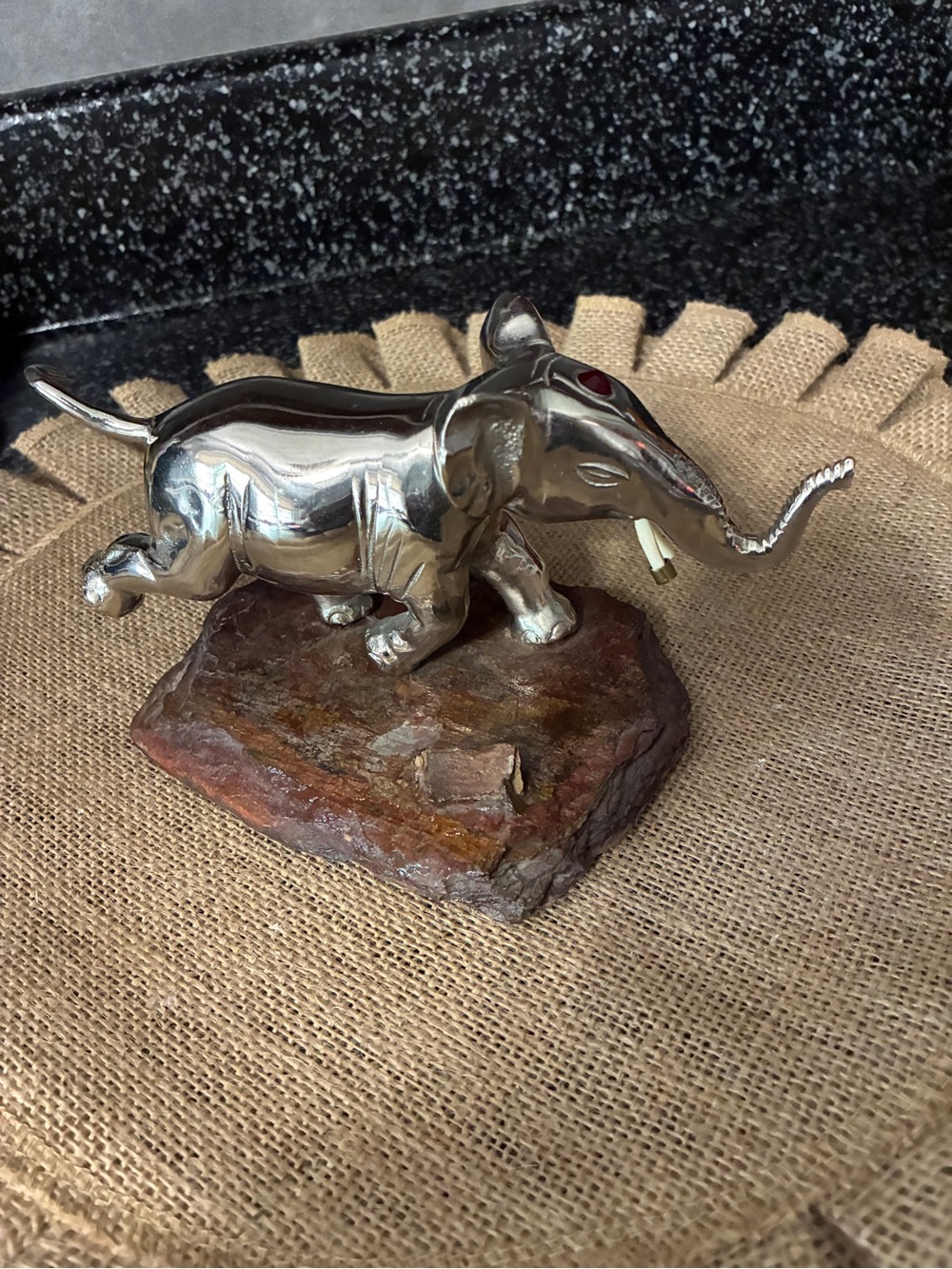 Silver Elephant Figurine Home Art - Polished Metallic Sculpture 6” x 4”
